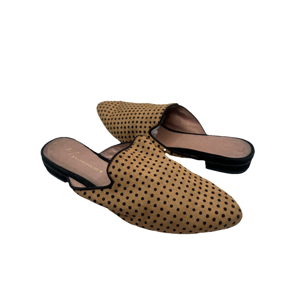 Anthropologie Connect The Dots Mules Shoes Brown Black Calf Hair Size 6.5M